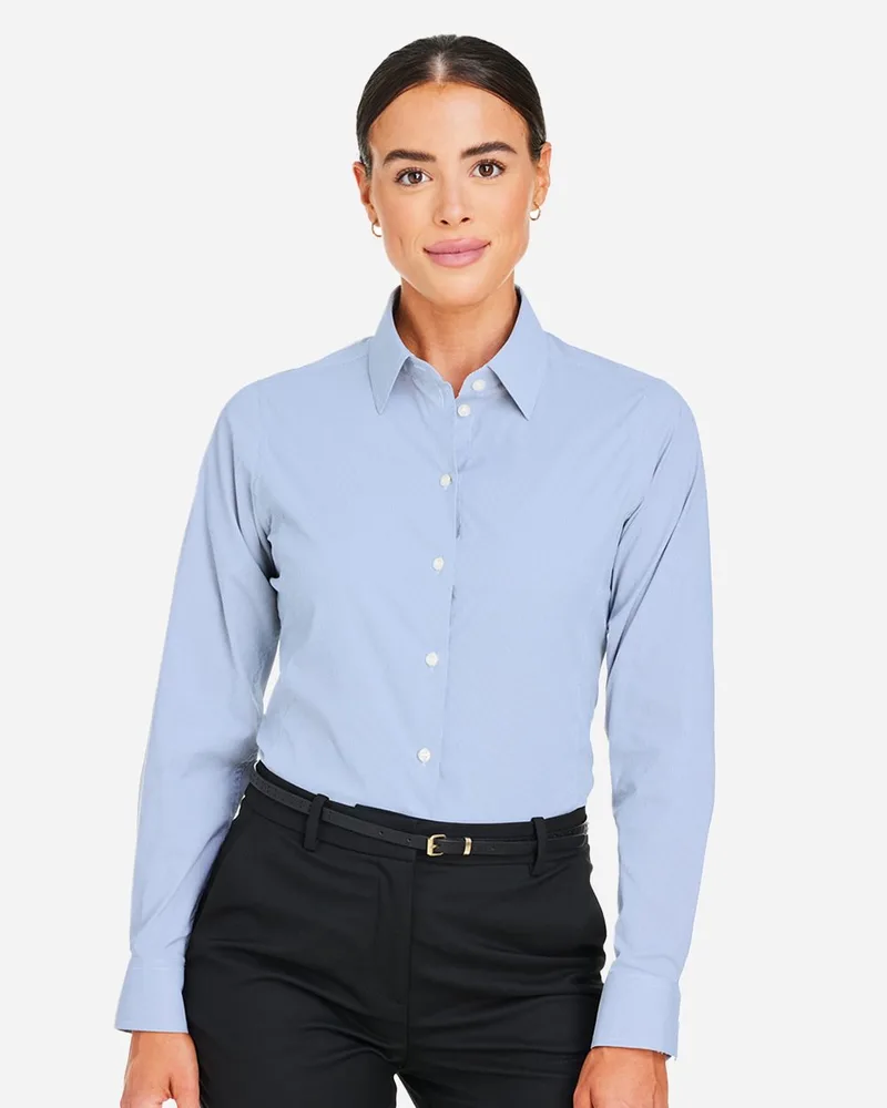 Devon and Jones® Women's CrownLux Performance® Microstripe Long Sleeve Dress Shirt view 2