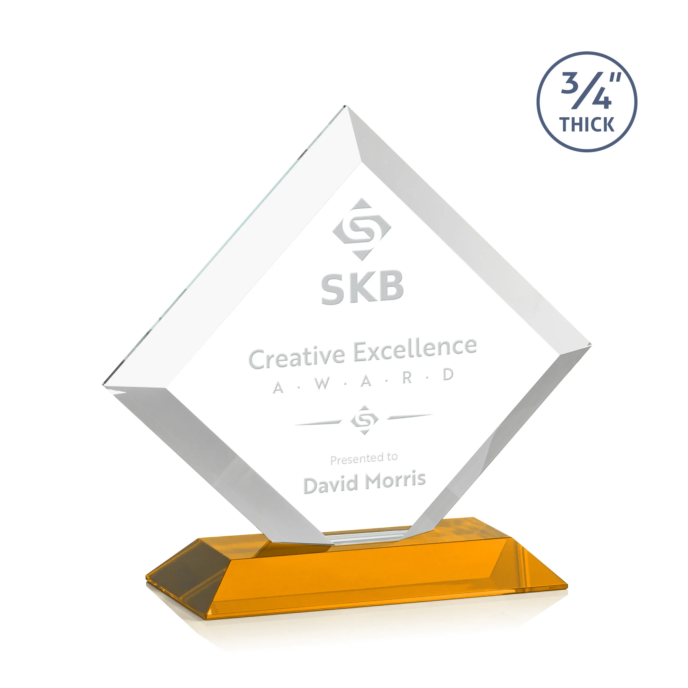Deep Etch, Standard base, Amber, 8.25" x 7.75" x 3"