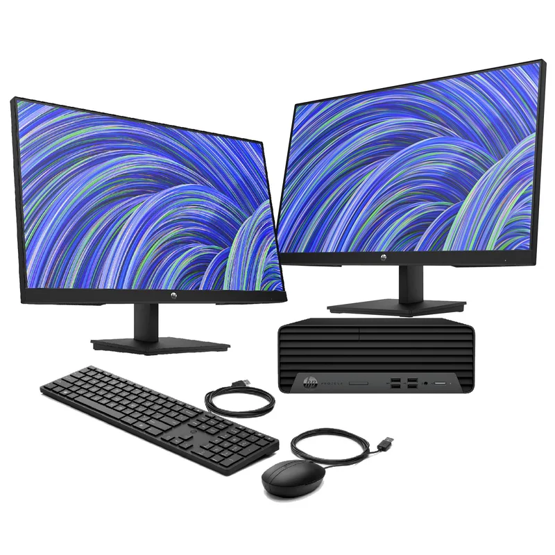 Hewlett Packard Intel Business Desktop Pc, (2) 24" Hd Monitors, Windows 11 Pro
