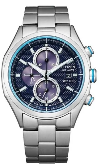 Citizen® Men's Eco-Drive® Stainless Steel Chronograph Watch w/Blue Dial