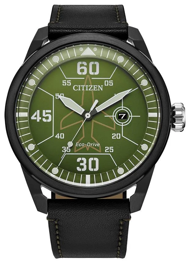 Citizen Watch Men's Weekender Black Leather Strap w/Green Dial