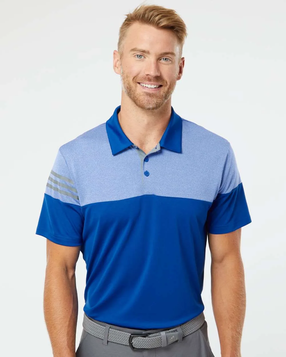 Adidas® Heathered 3-Stripes Colorblocked Polo Shirt view 6