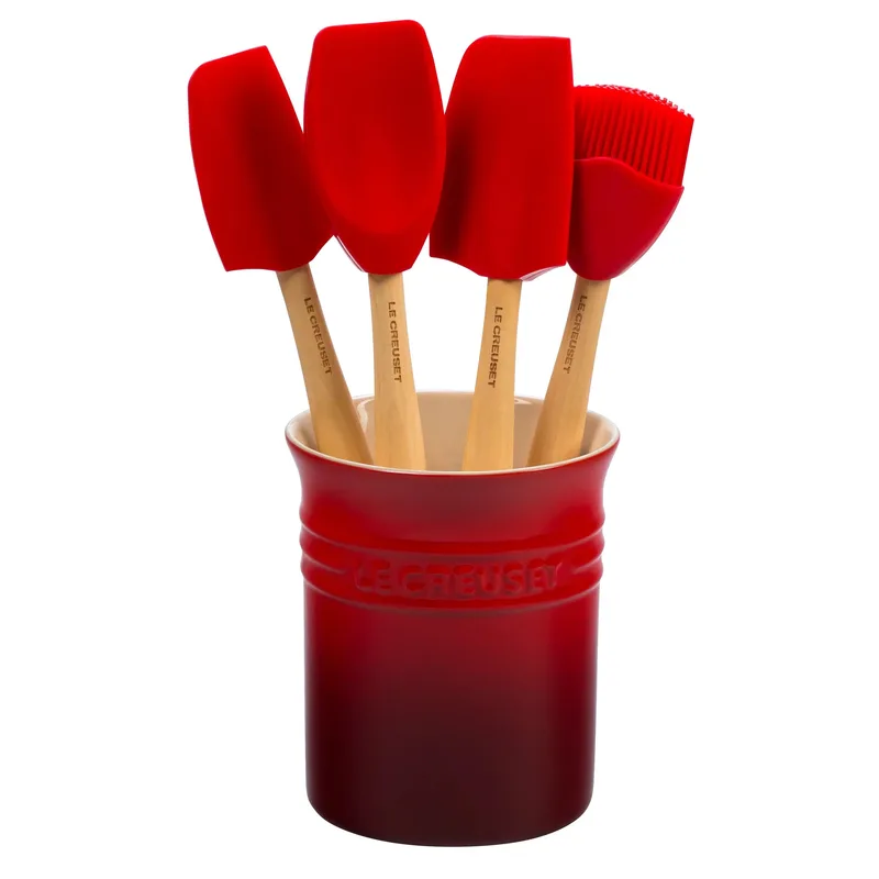 Le Creuset 5Pc Craft Series Silicone Utensil Set W/ Crock Cerise