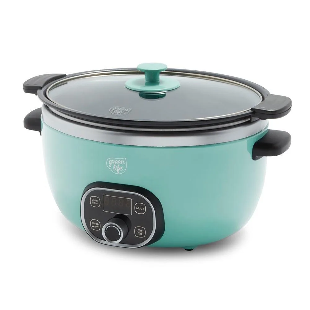 GreenLife Healthy Cook Duo 6Qt Nonstick Slow Cooker Turquoise