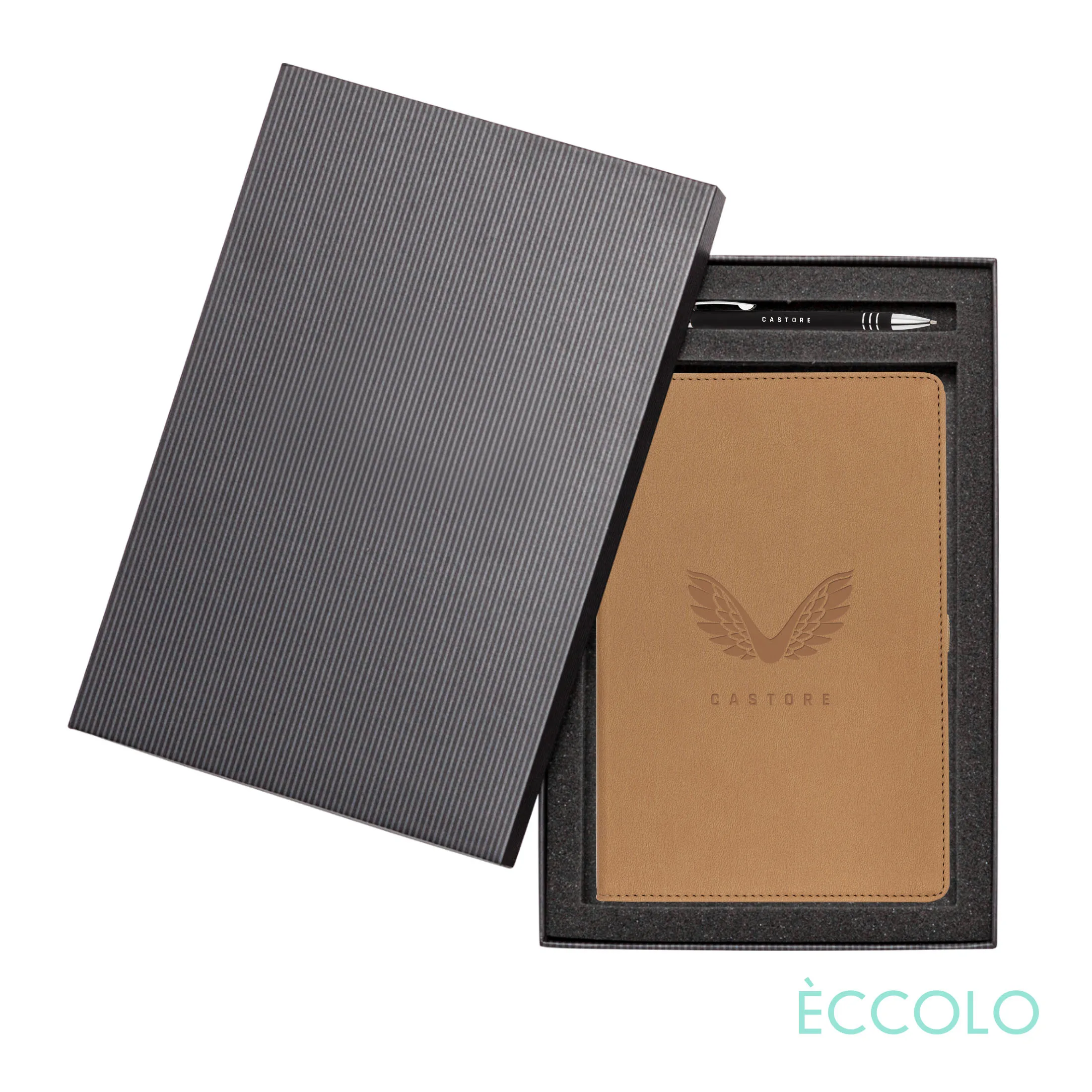 Journal & Clicker Pen Gift Set, Tan PMS 7595C/Black