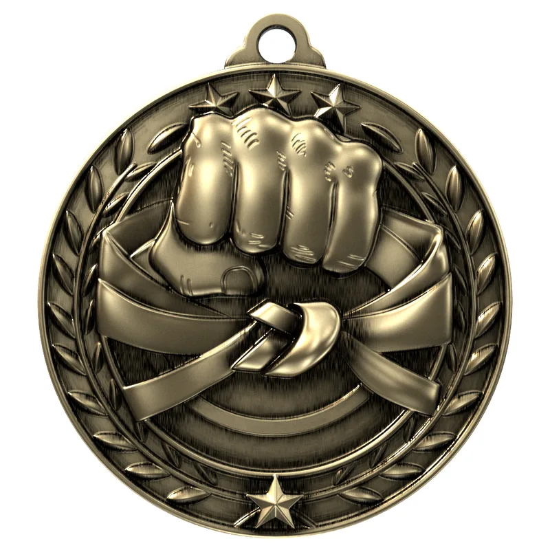 Antique Martial Arts Wreath Award Medallion (1-3/4")