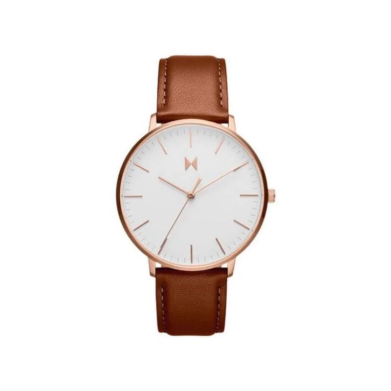 MVMT Mens Legacy Slim Eagle Tan Leather Strap Watch White Dial