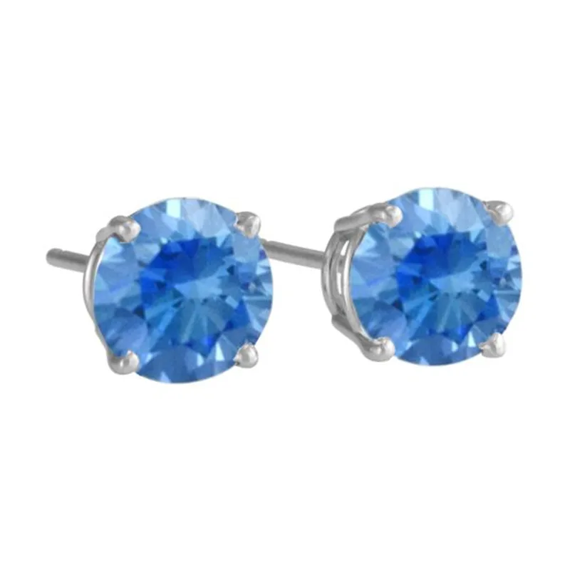 Antwerp Sterling Silver Cubic Zirconia Blue Royal Stud Earrings (2 CTTW)