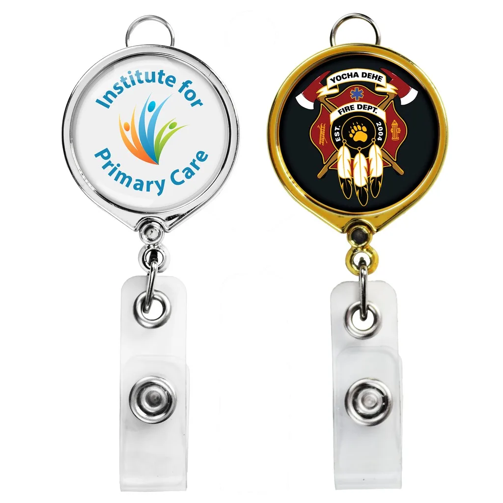 Metallic Finish Round Large Face Retractable Badge Reel
