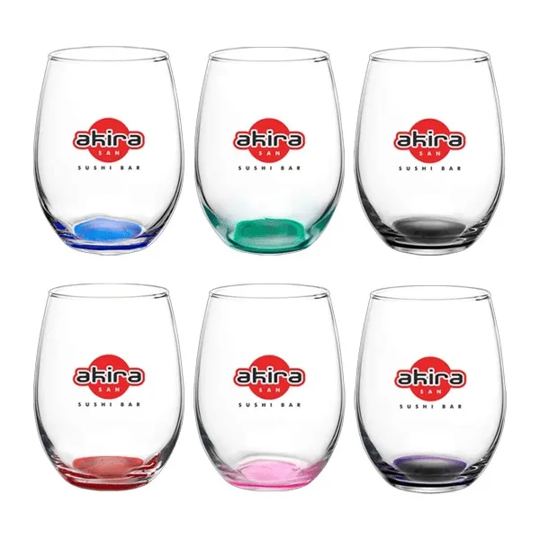 Liquid Lunch 15 oz Stemless Wine Glasses with Color Bottom