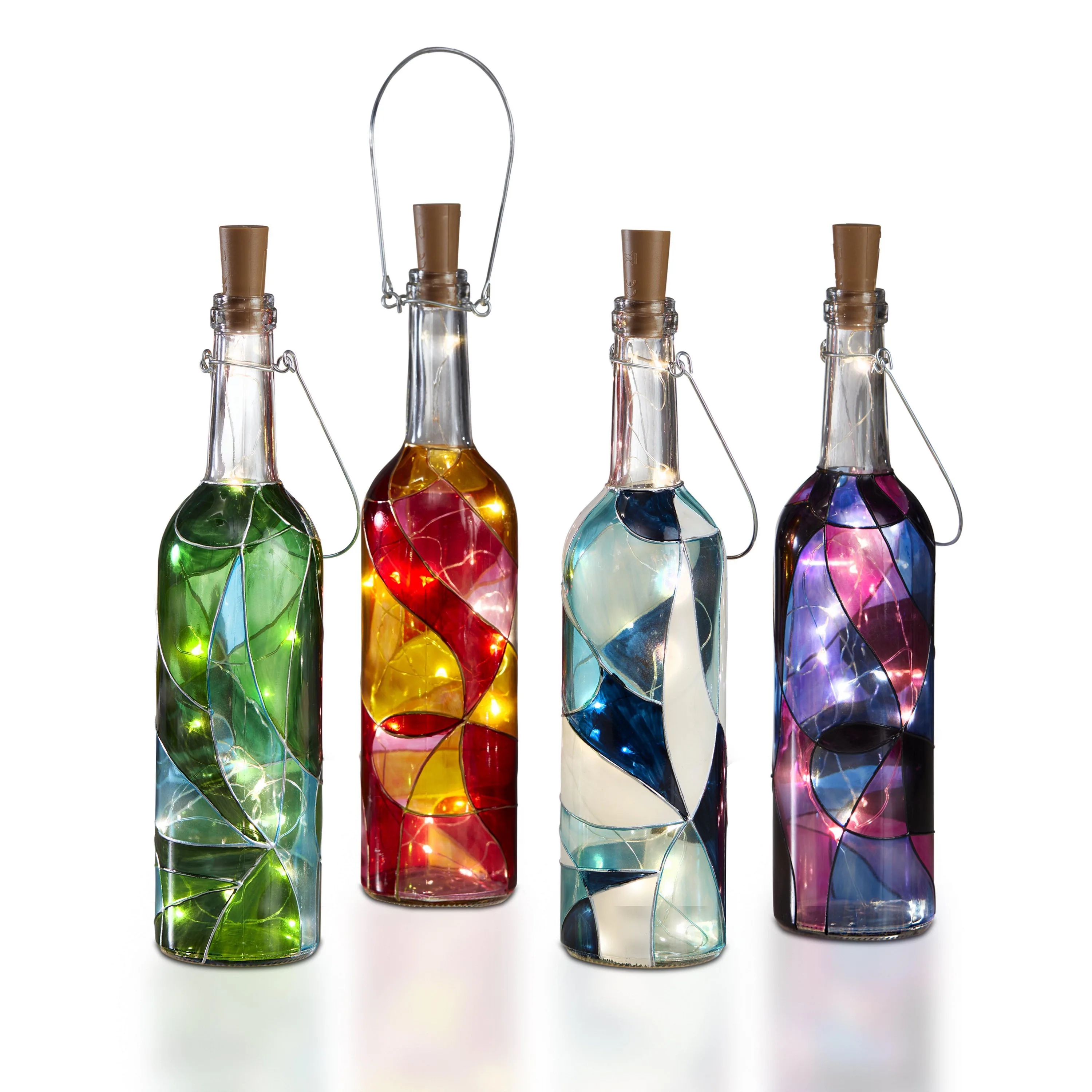 Wine Enthusiast Hand-Painted Wine Bottle Lanterns (Set Of 4)