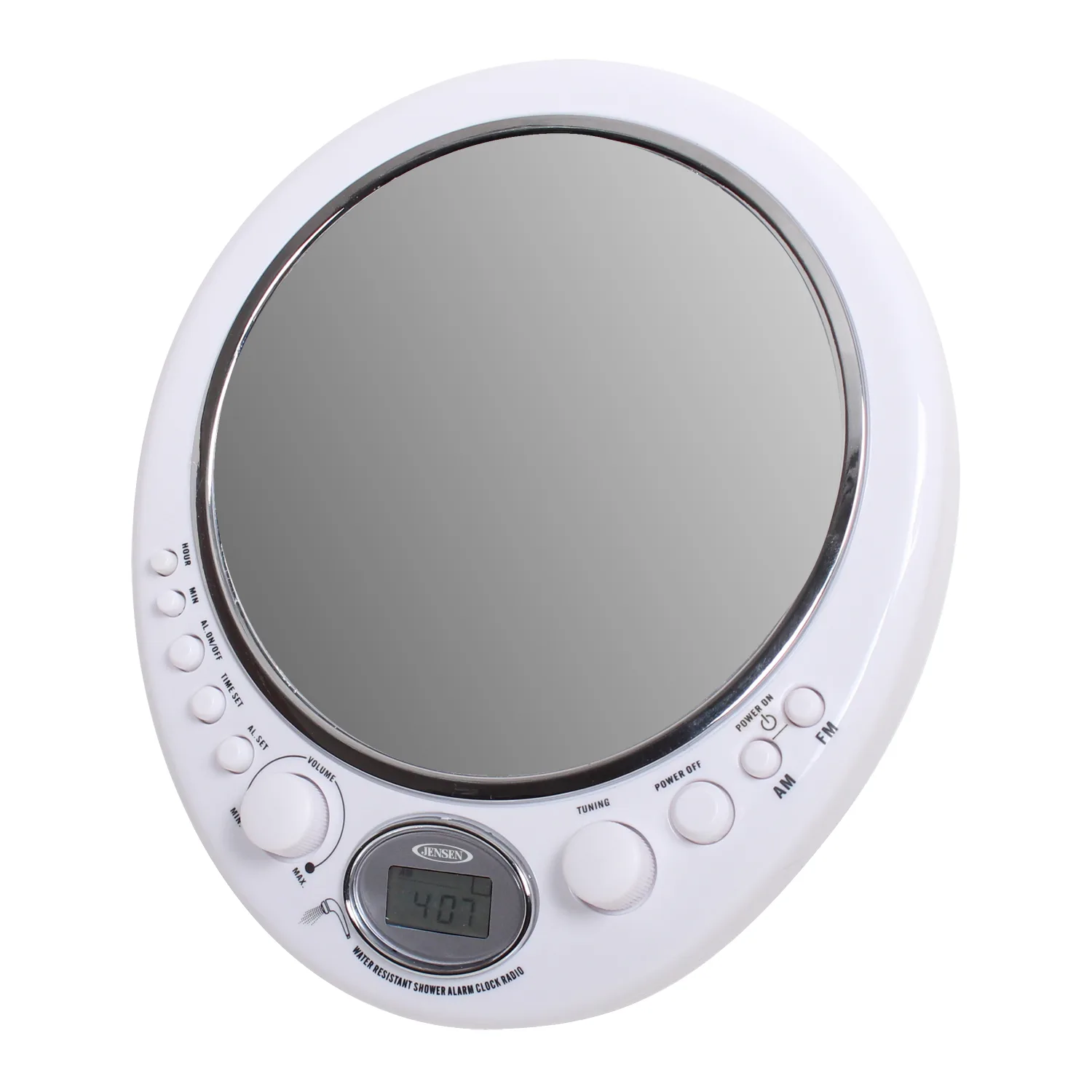 Jensen® AM/FM Alarm Clock Shower Radio w/ Fog Resistant Mirror