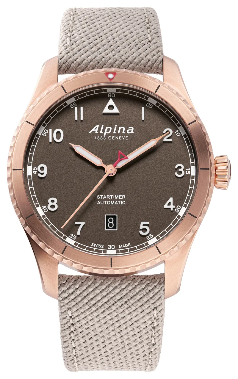 Alpina Men's Alpina Startimer Polyurethane Strap Watch, Brown Dial