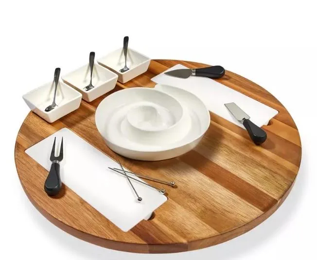Wine Enthusiast Acacia Wood & Marble Lazy Susan 16-Pc Serving Set
