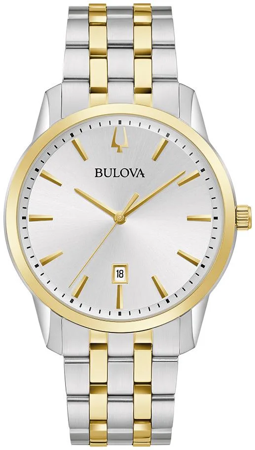 Bulova Watches Men's Sutton Two-Tone Stainless Steel Watch, Silver Dial