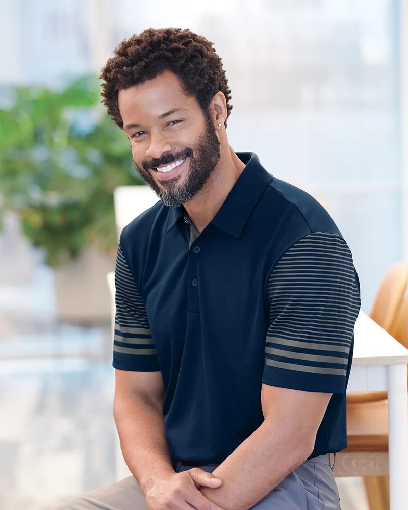 Adidas® Striped Sleeve Polo