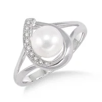 Jilco Inc Brilliant Cut Diamond & Pearl Ring - Size 6.5