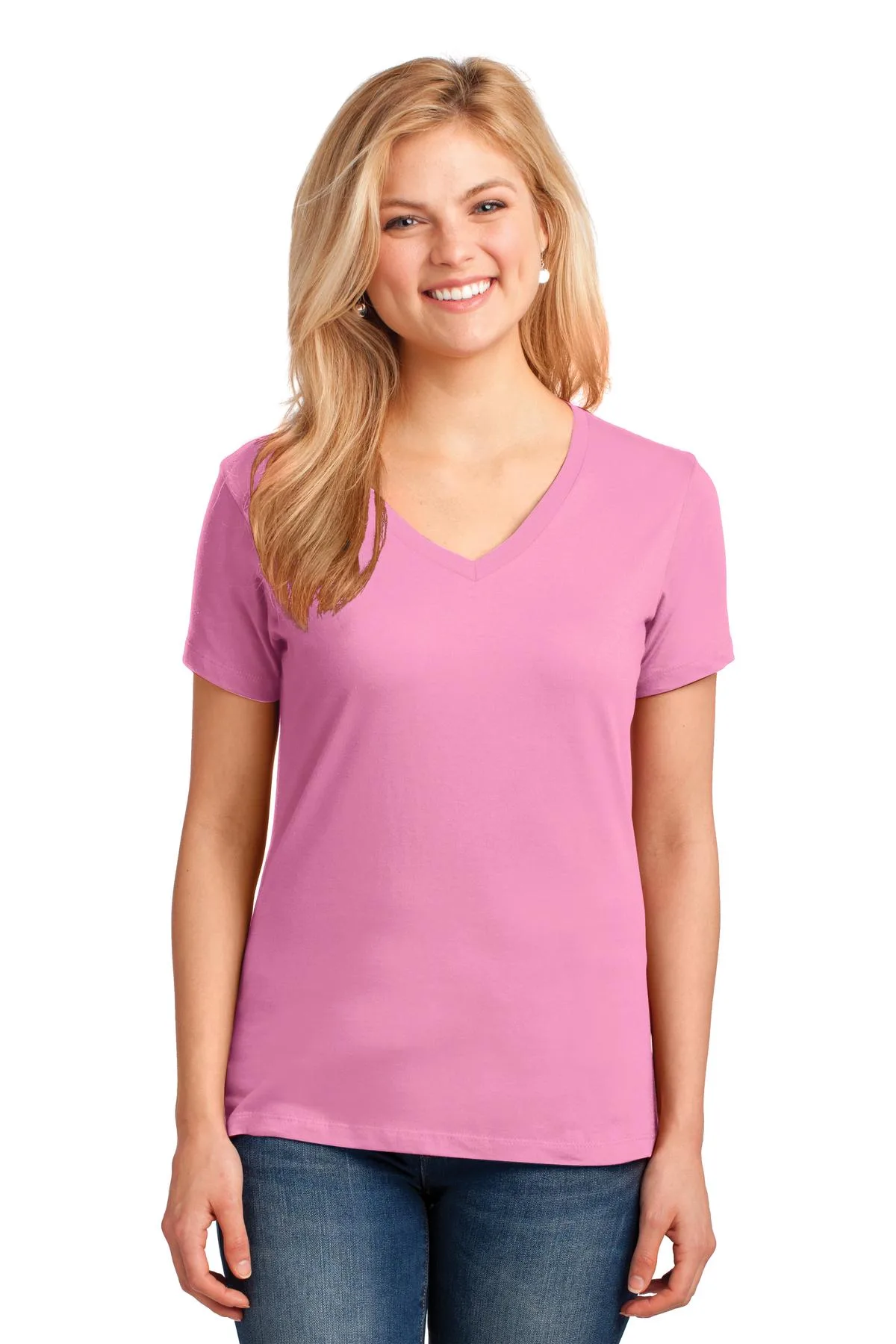 Port & Co™ Women's Core Cotton V-Neck Tee. view 2