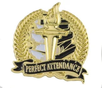 Bright Gold Academic Perfect Attendance Lapel Pin (1-1/8")