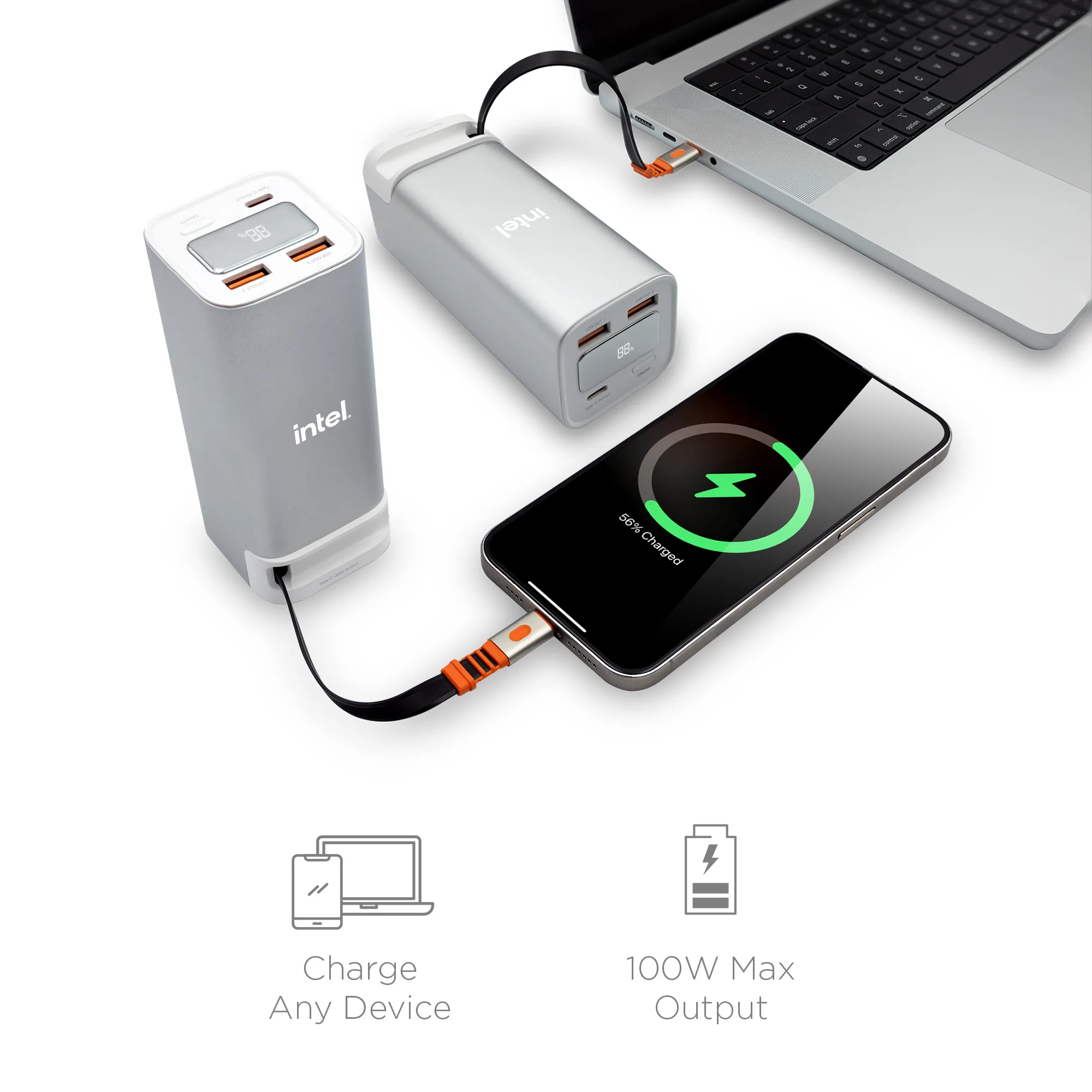 Dynamis, Metallic High Capacity Power Bank with Retractable Cable view 5