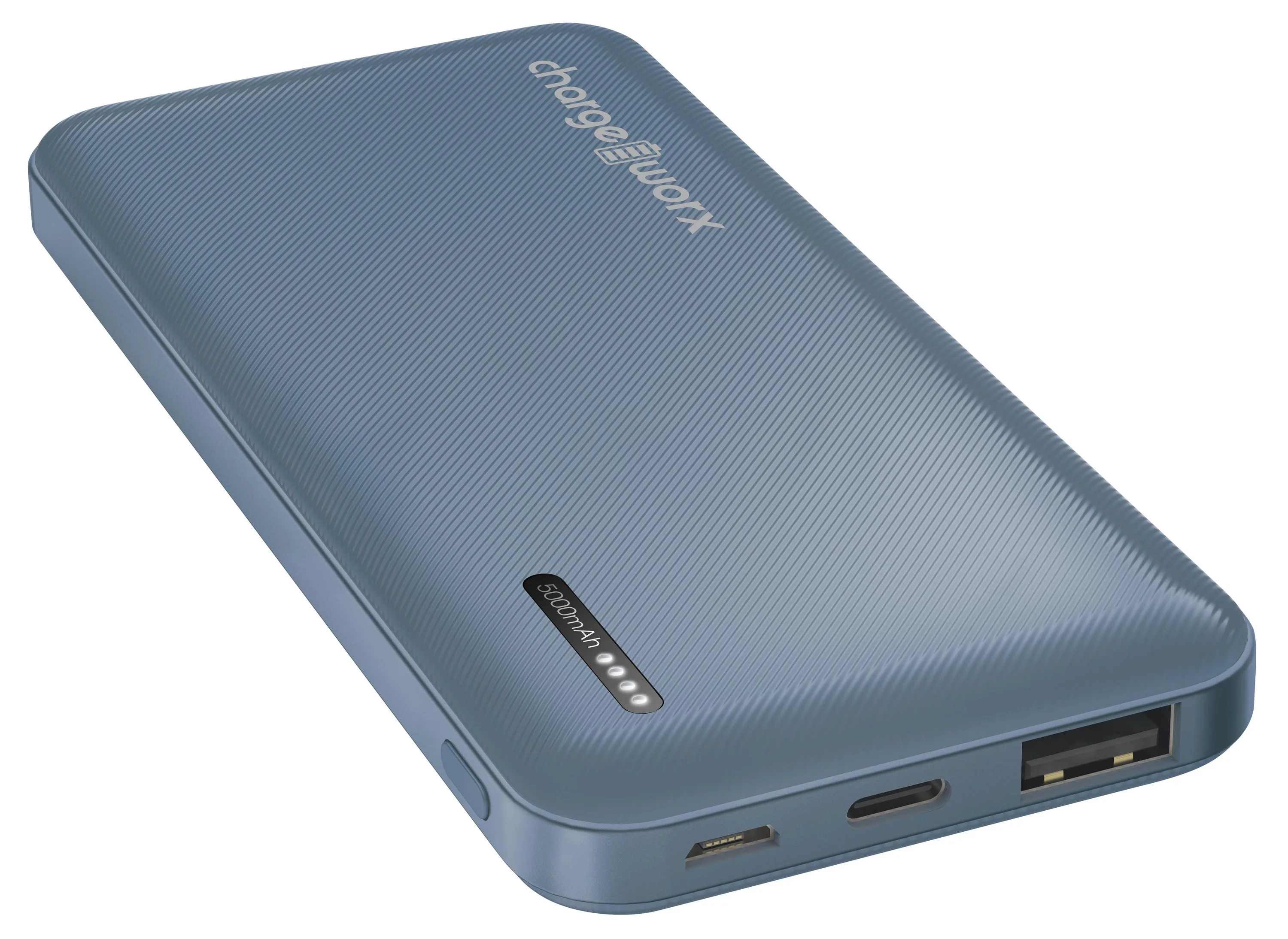 CHARGEWORX Chargeworx 5000Mah Dual Usb Slim Power Bank, Bluestone