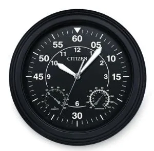 Citizen® Outdoor Water-Resistant Black Dial Clock w/Hygrometer & Thermometer