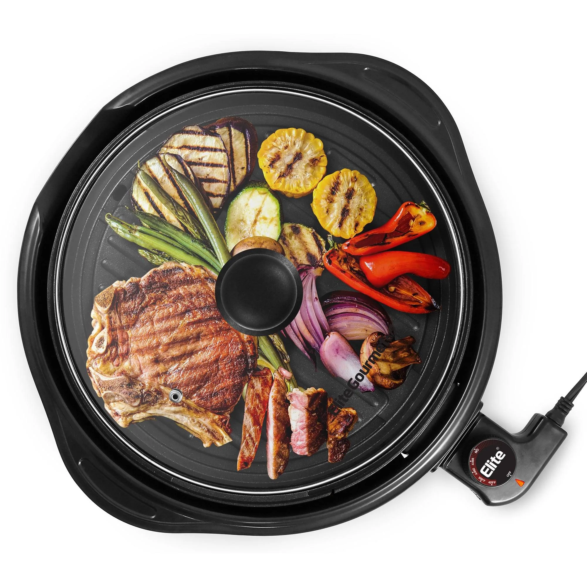 Elite 11" Nonstick Electric Indoor Grill W/ Glass Lid