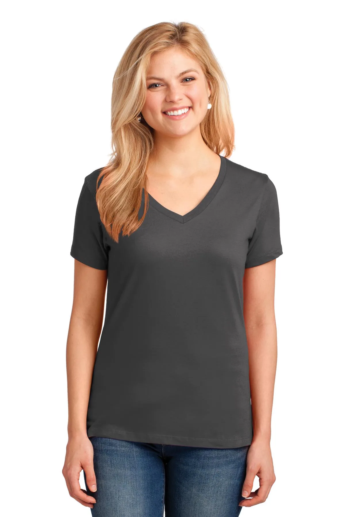 Port & Co™ Women's Core Cotton V-Neck Tee. view 3
