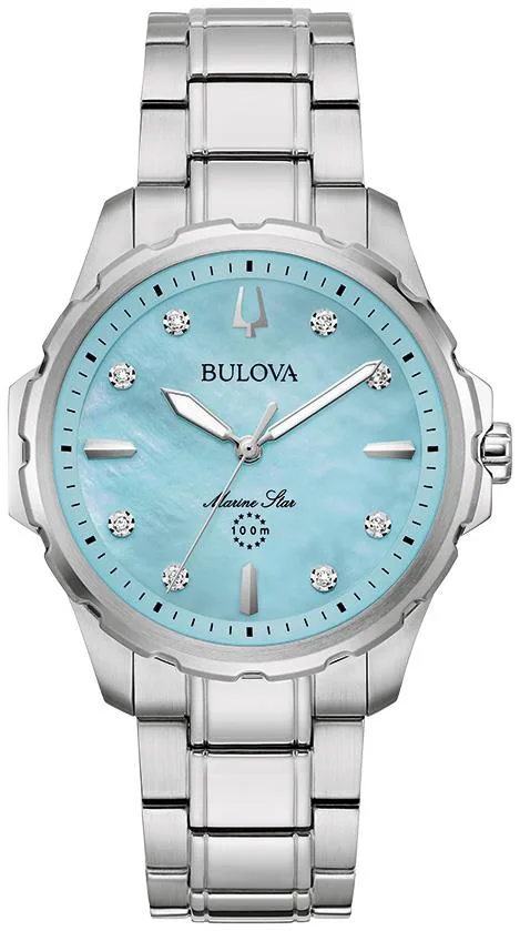 Bulova Watches Ladies' Marine Star Series B Stainless Steel Bracelet Watch Blue Mop Dial