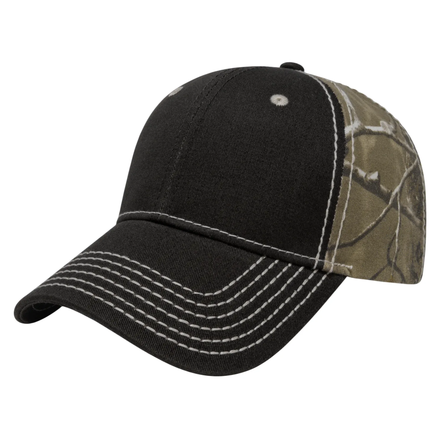 Heavy Contrast Stitching Chino & Camo Cap view 2