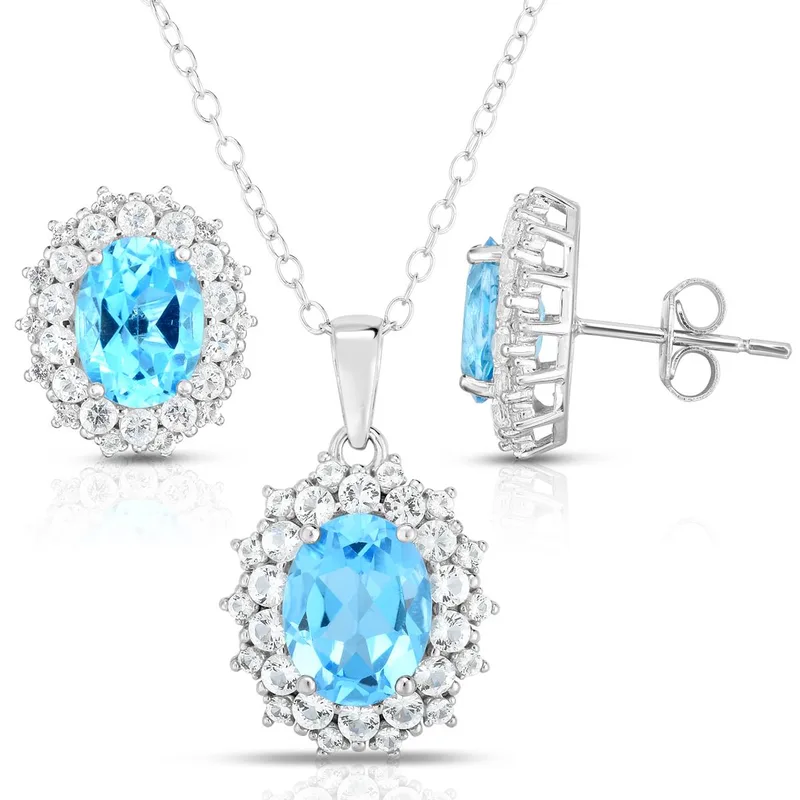 Jilco Inc Blue Topaz Earring & Necklace Set