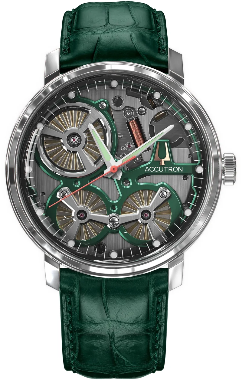 Accutron Spaceview Collection - Stainless Steel Case Green Alligator Strap w/Smoke Gray Dial Watch