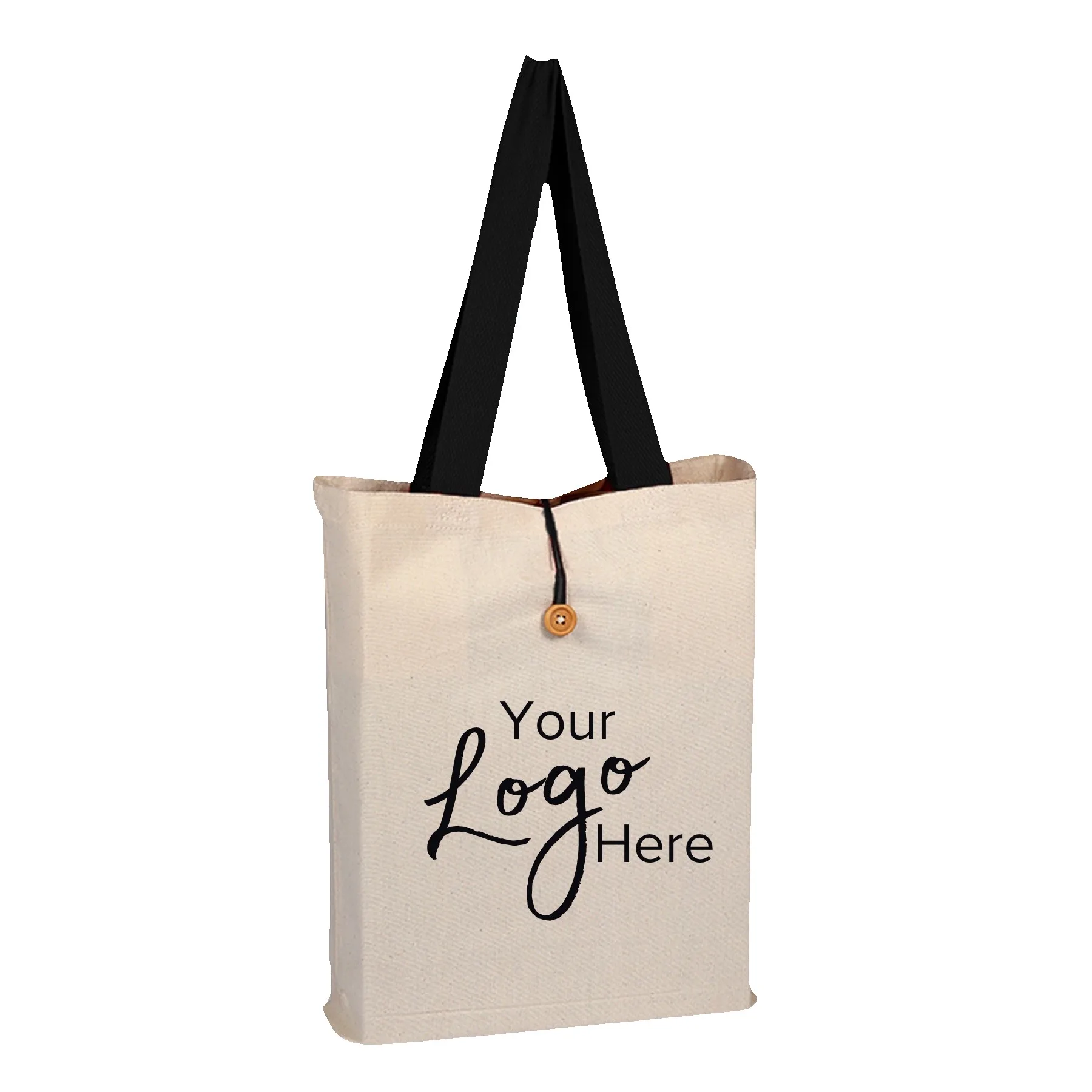 Button-Up Tote Bag w/Color Handles & 3" Gusset (15"x16"x3")