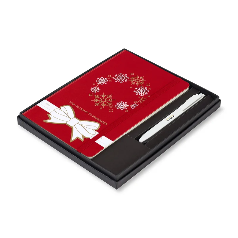 Moleskine® Hard Cover Holiday Notebook and GO Pen Gift Set - Scarlet Red