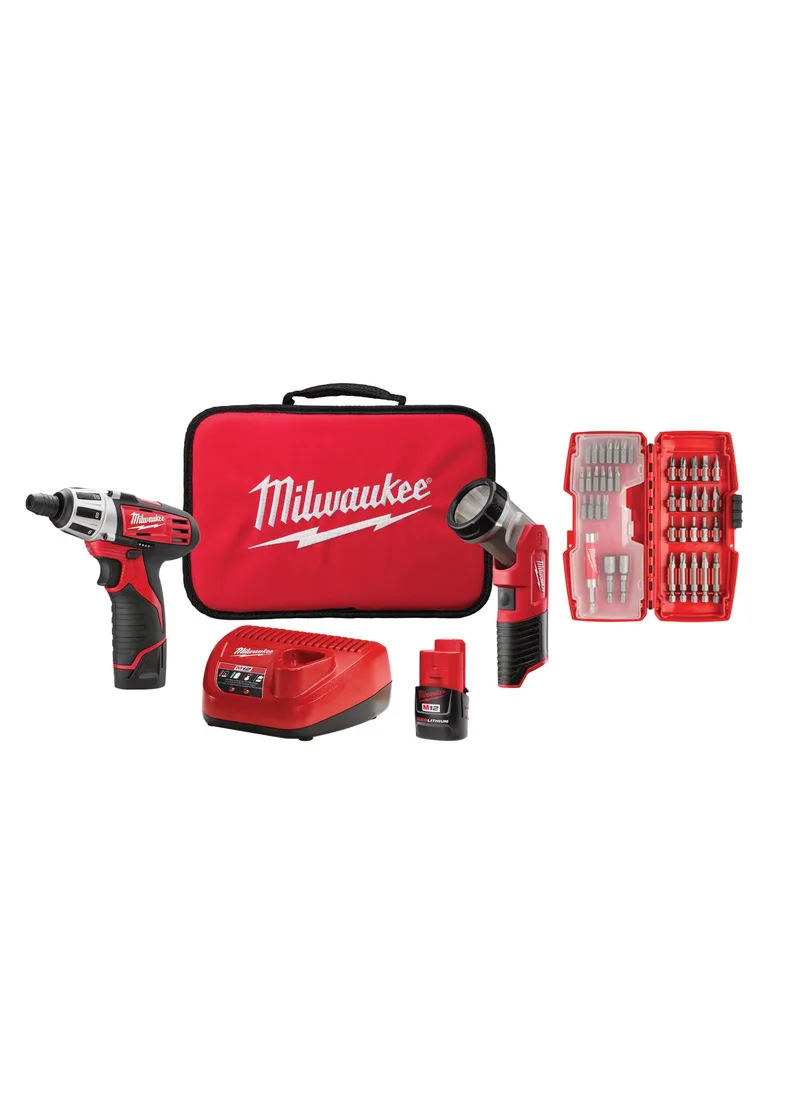 Milwaukee M12 2-Tool Combo Kit W/ 42-Bit Set - Screwdriver & Led Worklight