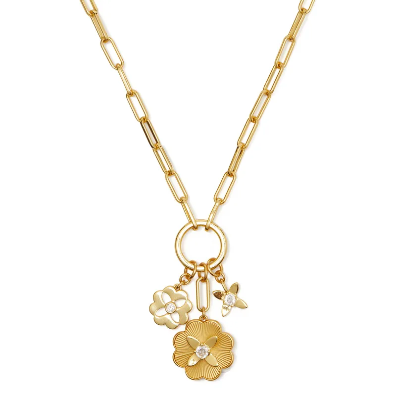 kate spade new york Heritage Bloom Charm Necklace - Clear/Gold