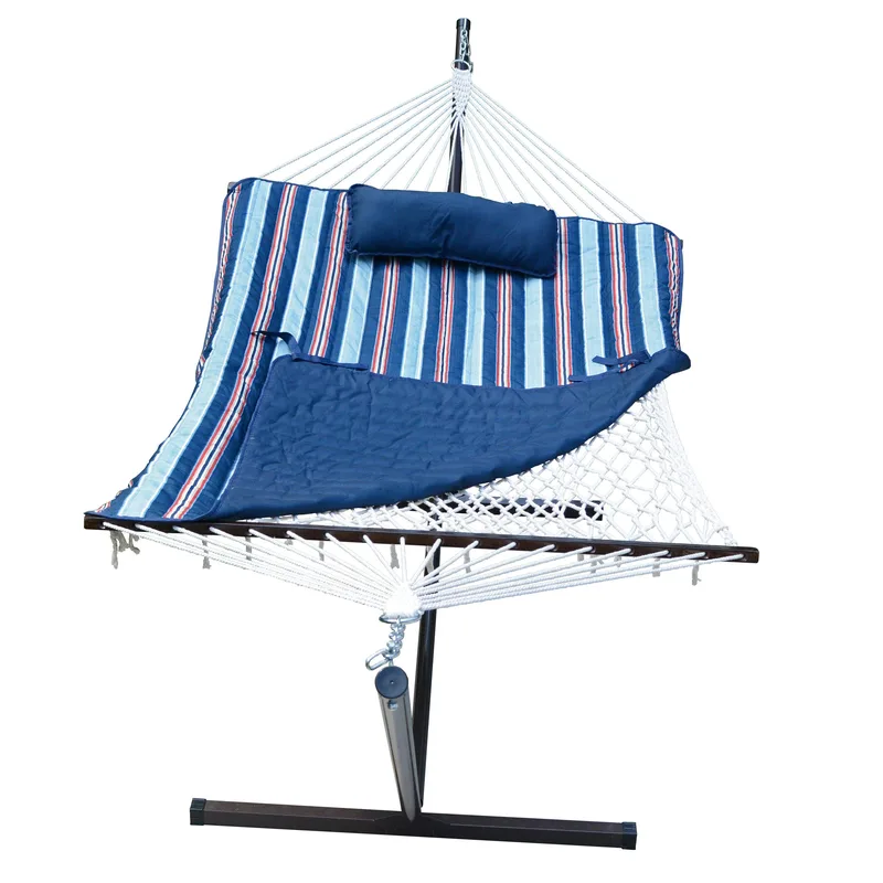 Algoma Cotton Rope Hammock W/ Stand Pad & Pillow Combo Kingston Stripe Arbor