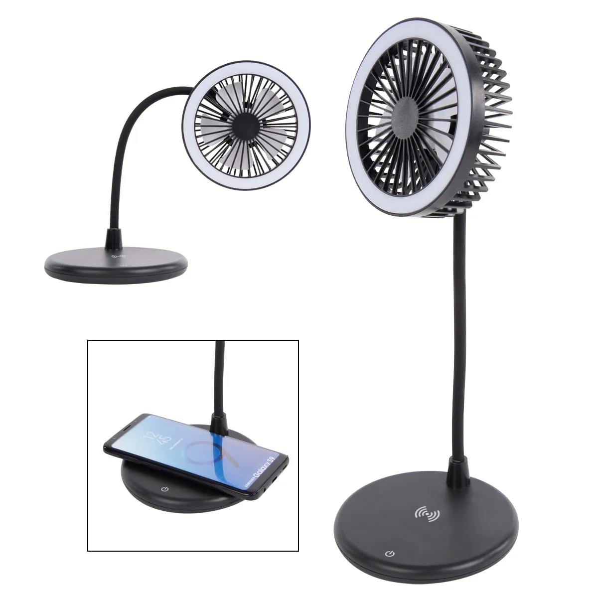 Desktop Fan With Ring Light & Wireless Charger view 3