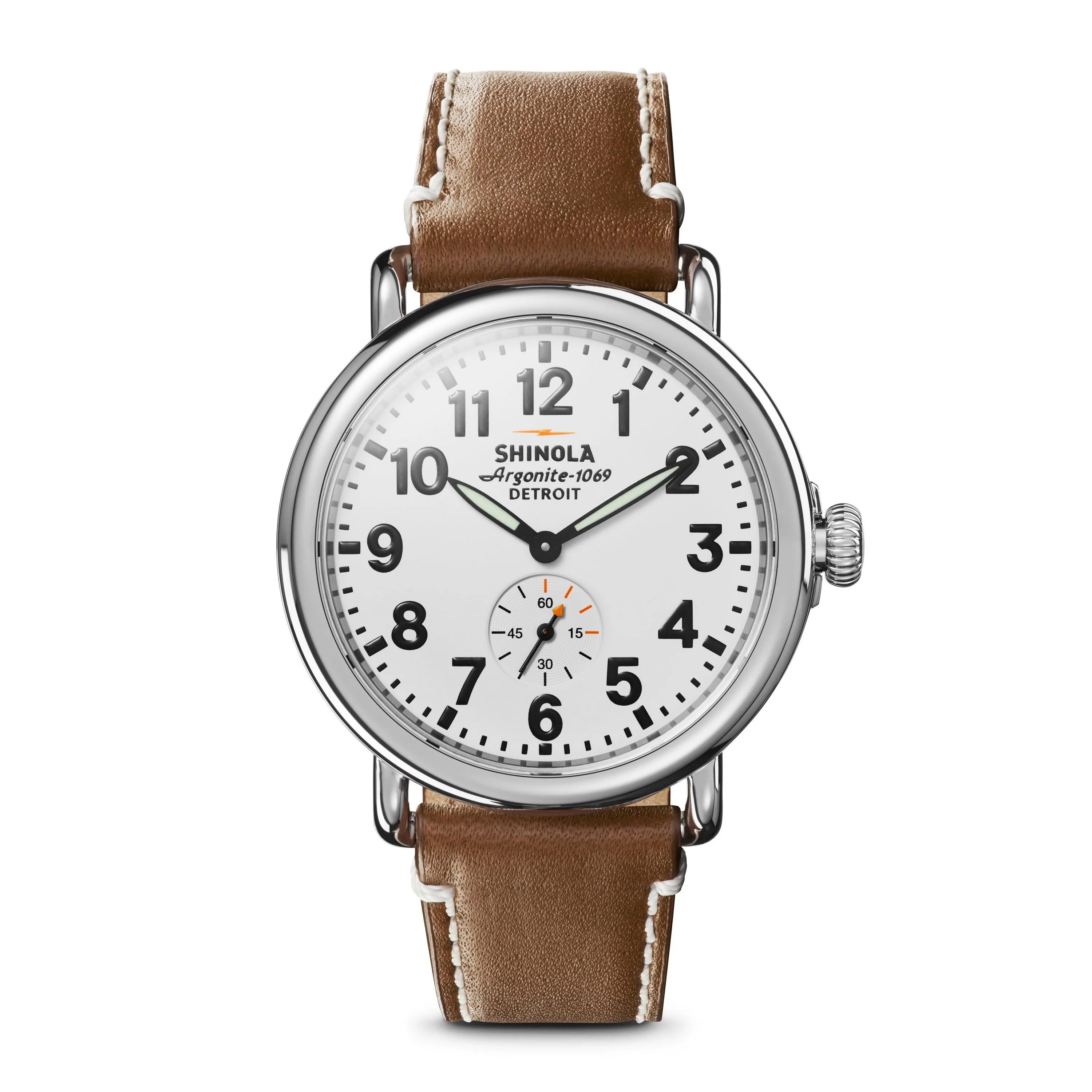 Shinola Unisex Runwell Largo White Dial Tan Leather Strap Watch