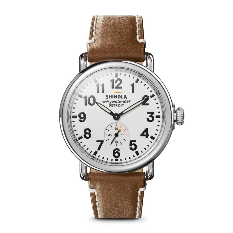 Shinola Unisex Runwell Largo White Dial Tan Leather Strap Watch