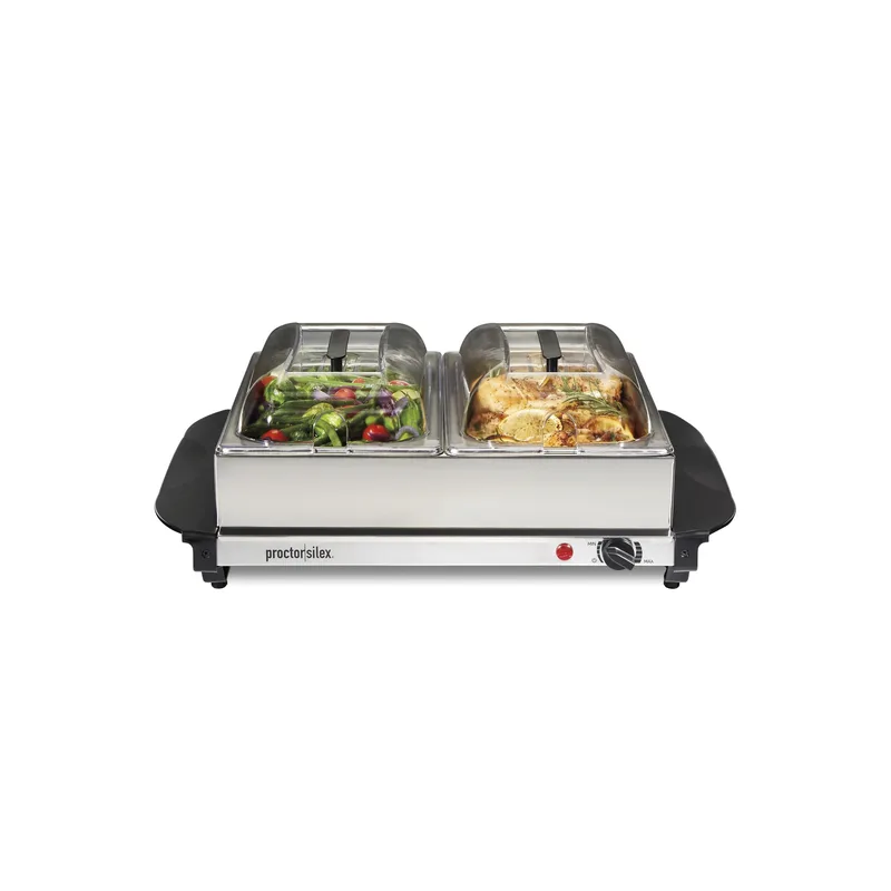 Proctor Silex Double Buffet Server, Includes 2 Removable Stainless Steel Pans w/Domed Lid