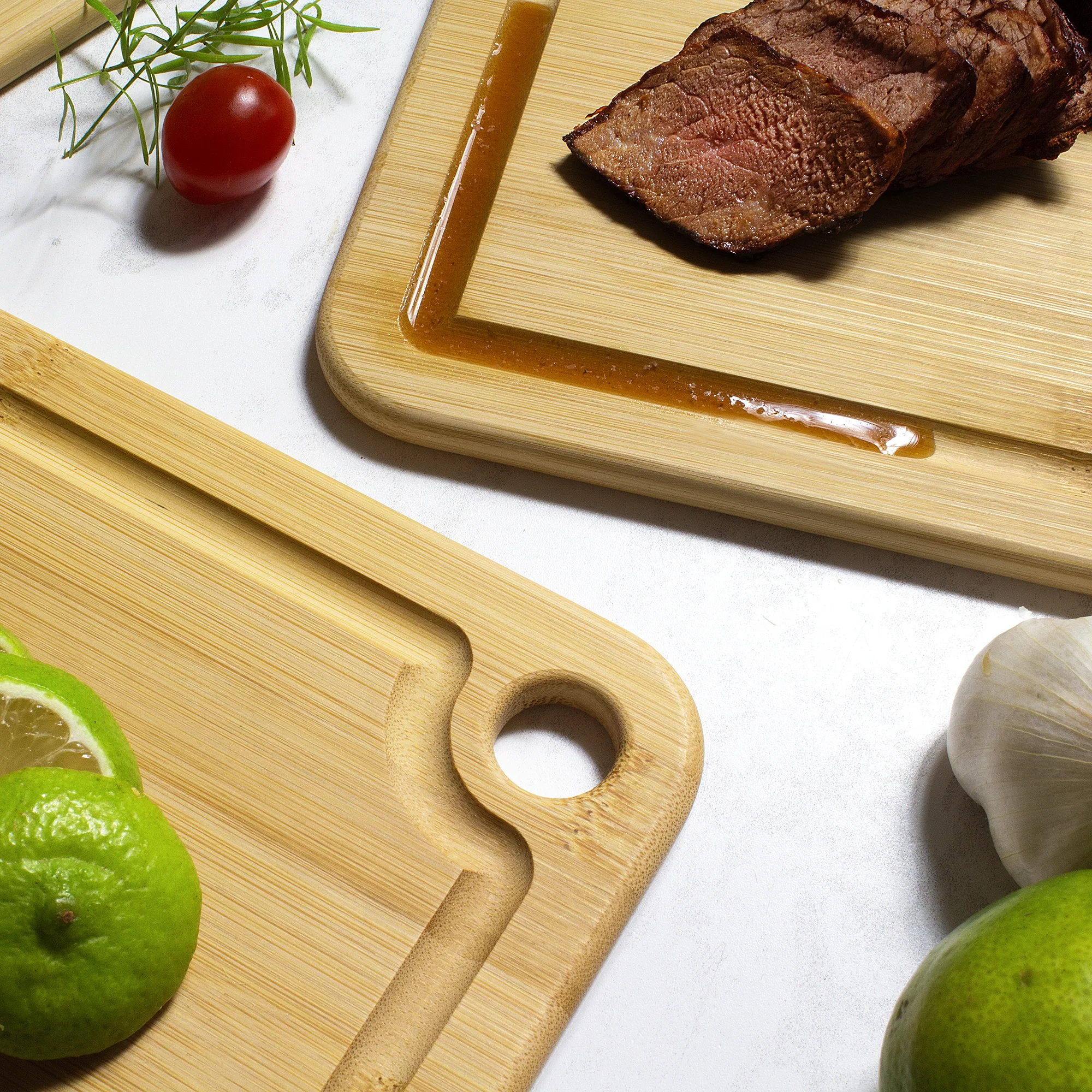 3Pc Bamboo Cutting & Serving Board Set with hanging holes view 5