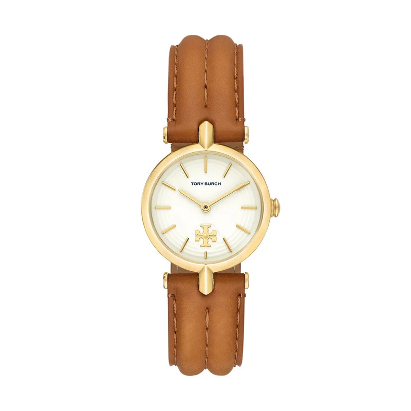 Tory Burch Ladies' Kira Gold & Brown Leather Strap Watch w/White Dial