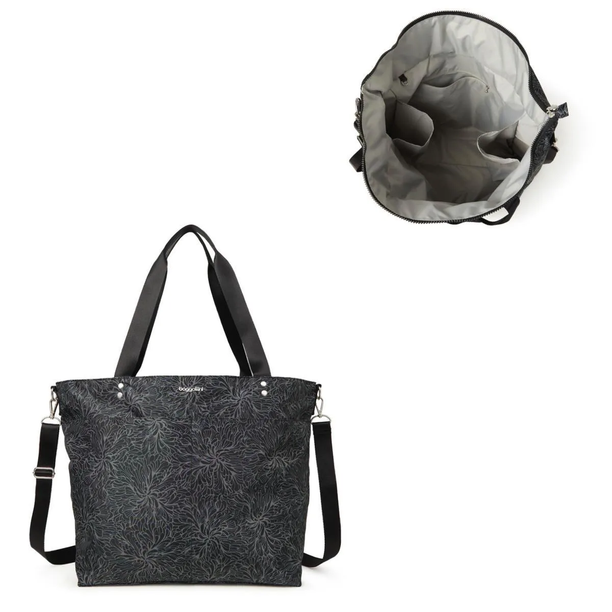 Baggallini Large Carryall Tote Bag - Midnight Blossom Black