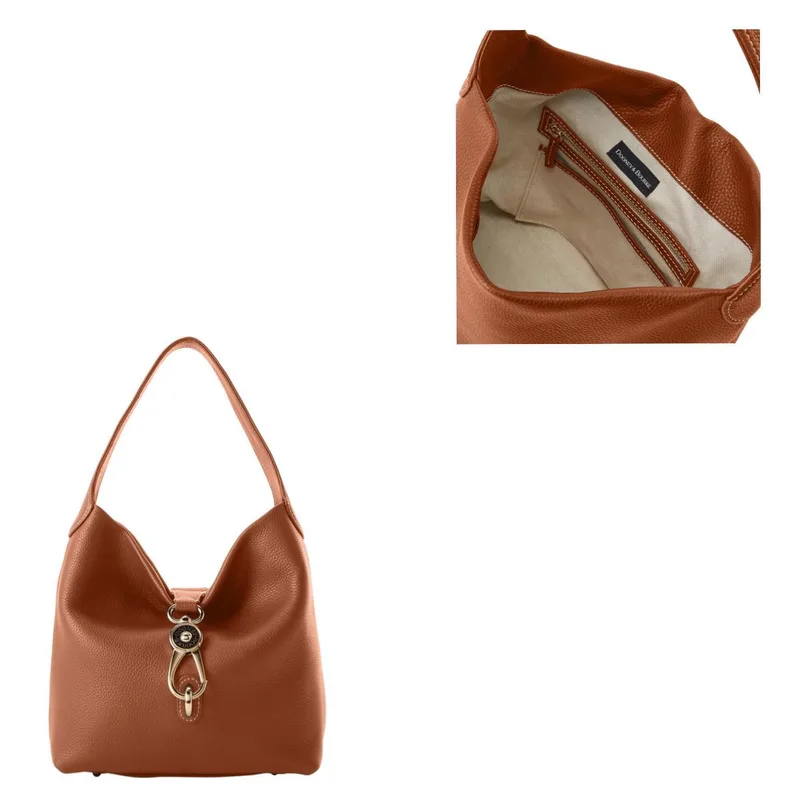 Dooney & Bourke Caramel Pebble Grain Small Logo Lock Sac