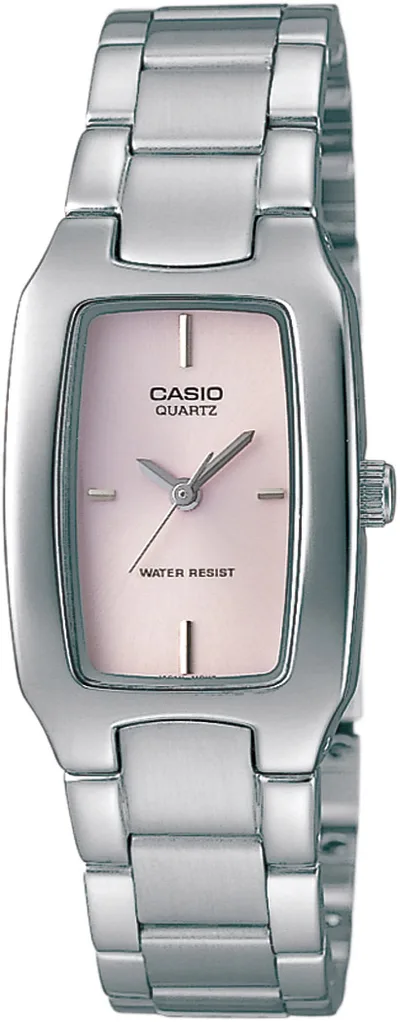 Casio Ladies Silver-Tone Stainless Steel Watch Pink Rectangle Dial