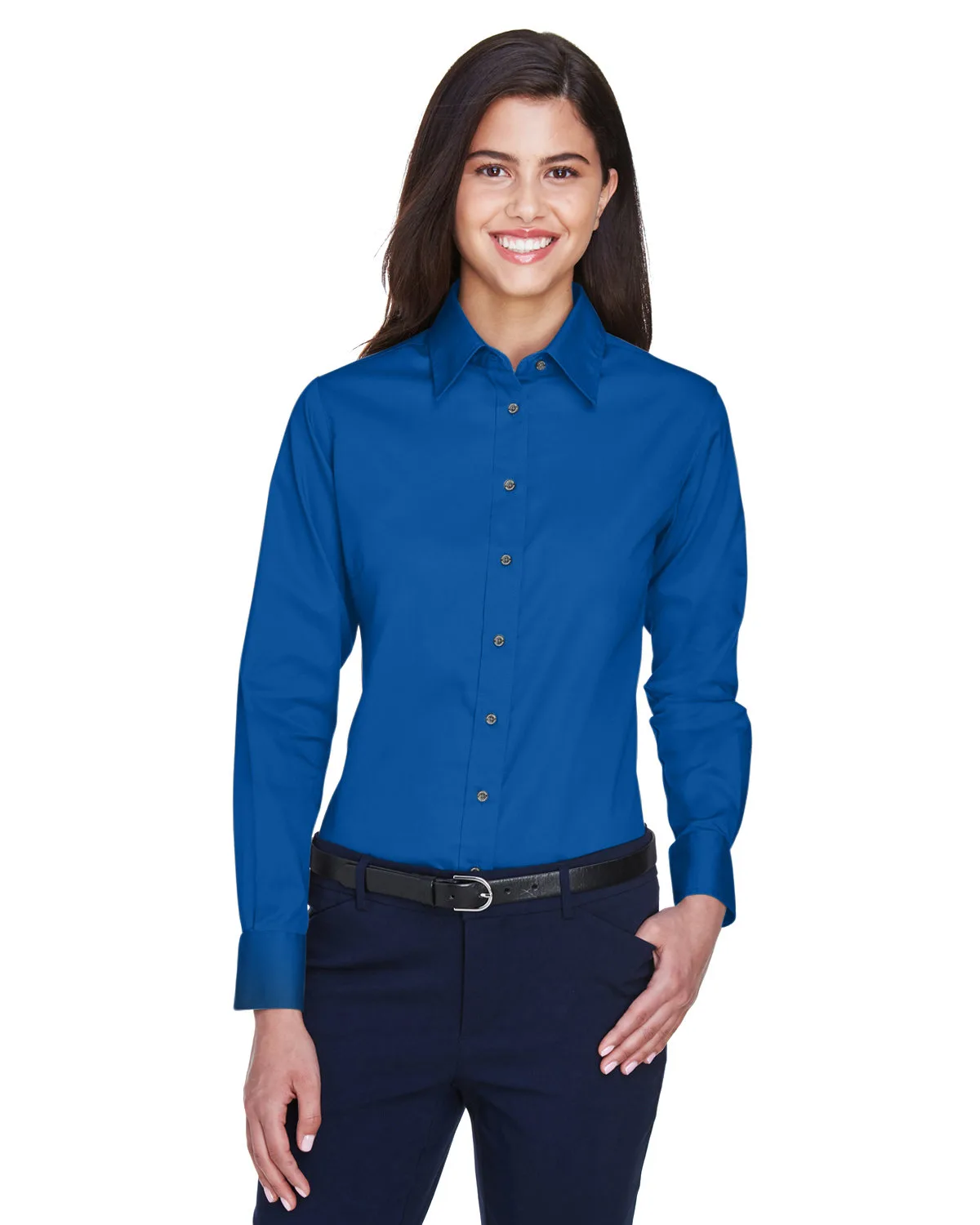 Harriton Women's Easy Blend™ Long Sleeve Twill Dress Shirt w/Stain-Release view 4
