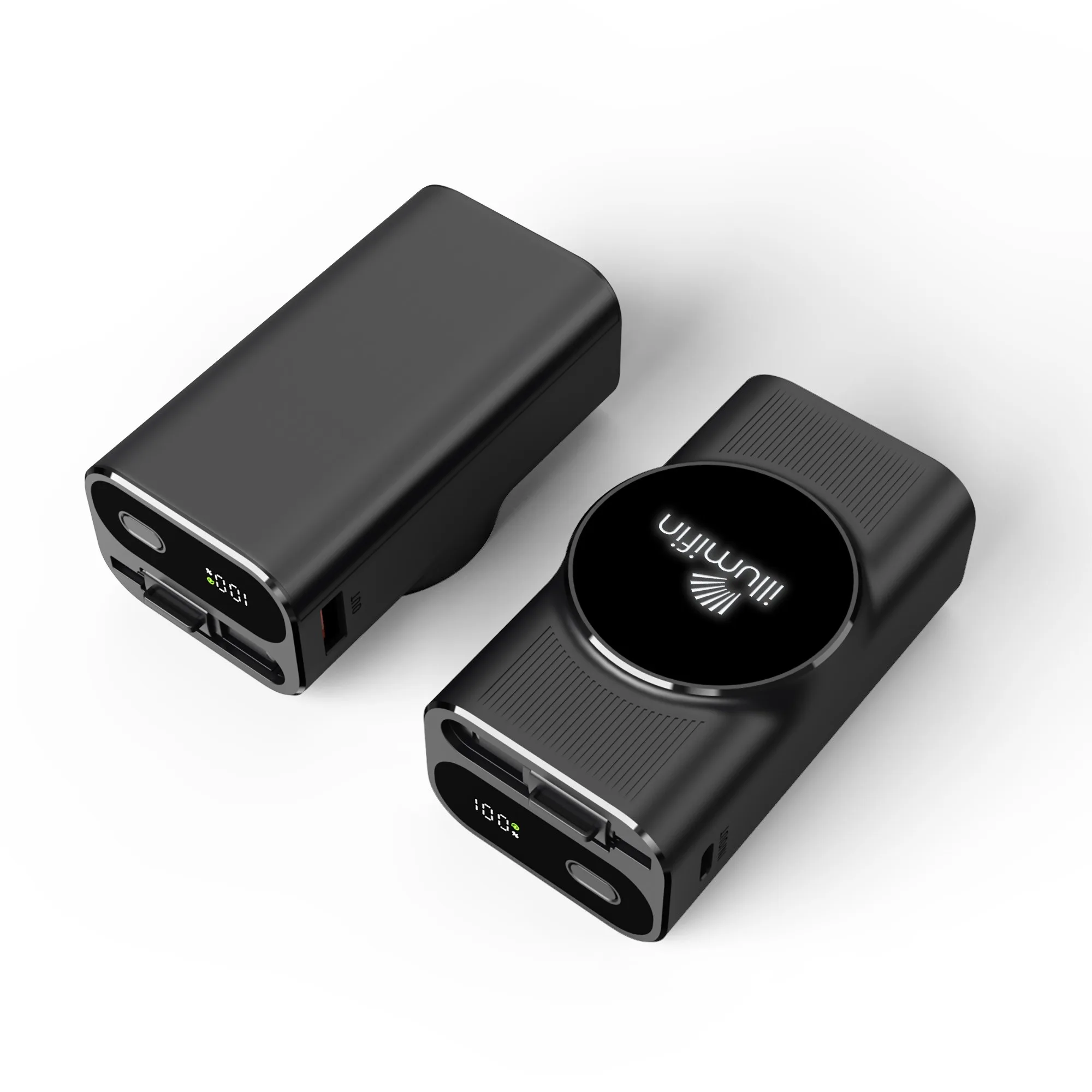 Lariat 10,000mAh Power Bank with Built-In Retractable Cable and USB and Type-C Ports