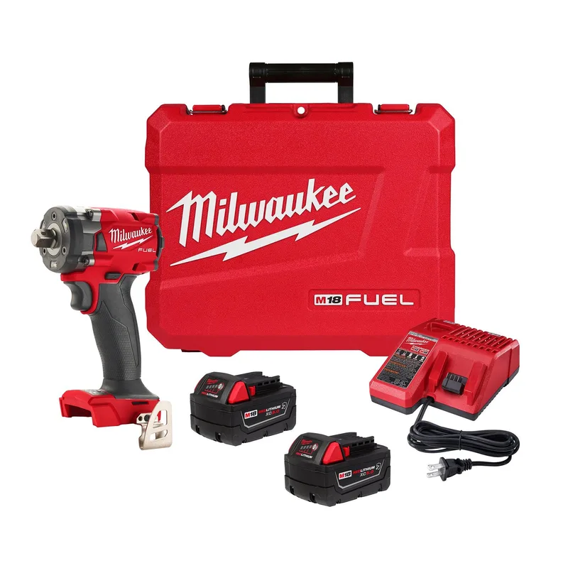 Milwaukee M18 Fuel 1/2" Compact Impact Wrench W/ Pin Detent Kit & 2 Resistant Batteries