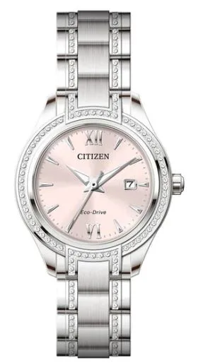 Citizen® Ladies Silhouette Crystal Eco-Drive® Stainless Steel Bracelet Watch w/Pink Dial